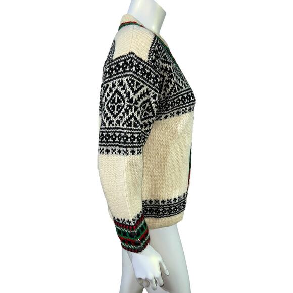Vintage Norwegian Nordstrikk Wool Fair Isle Cardigan Pewter Toggles Unisex S/M - Picture 5 of 12